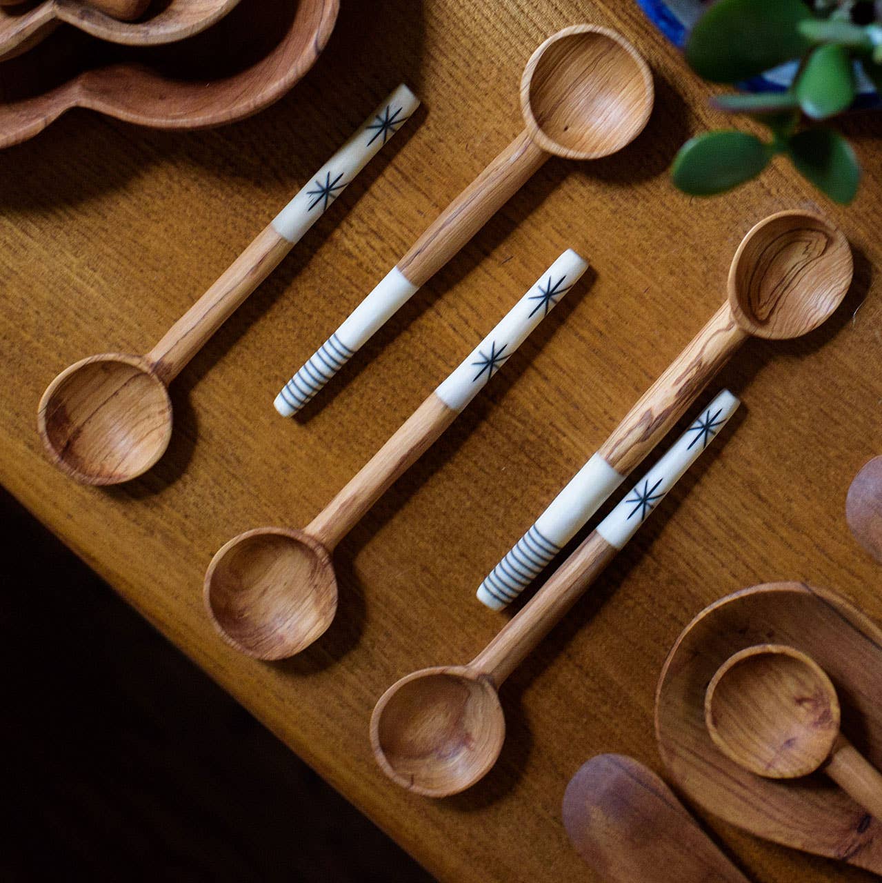 Olive Wood Batik Handled Sugar Spoon